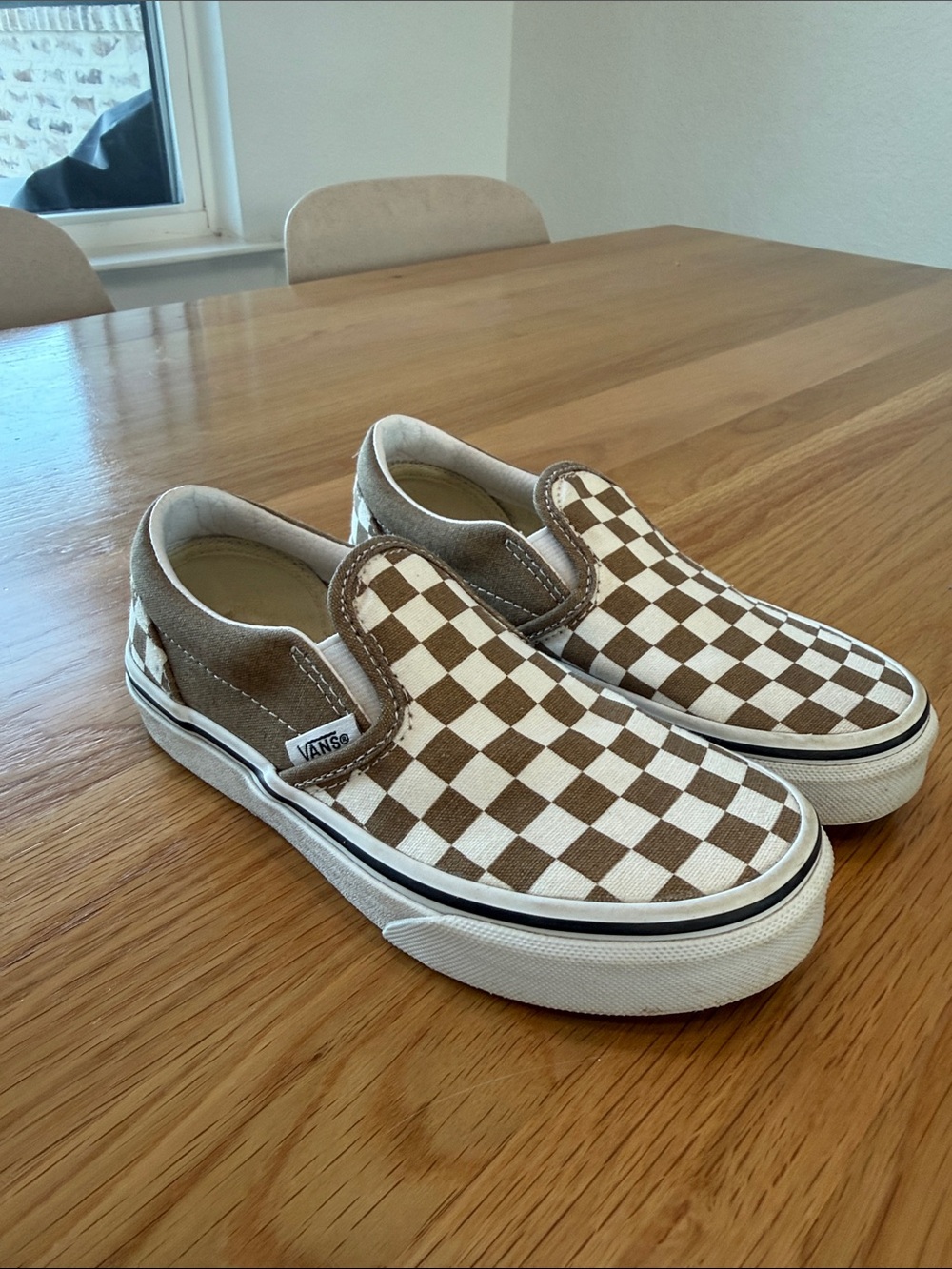 Vans Kids Slip-On Checkerboard Sneakers - Brown & White - size 13